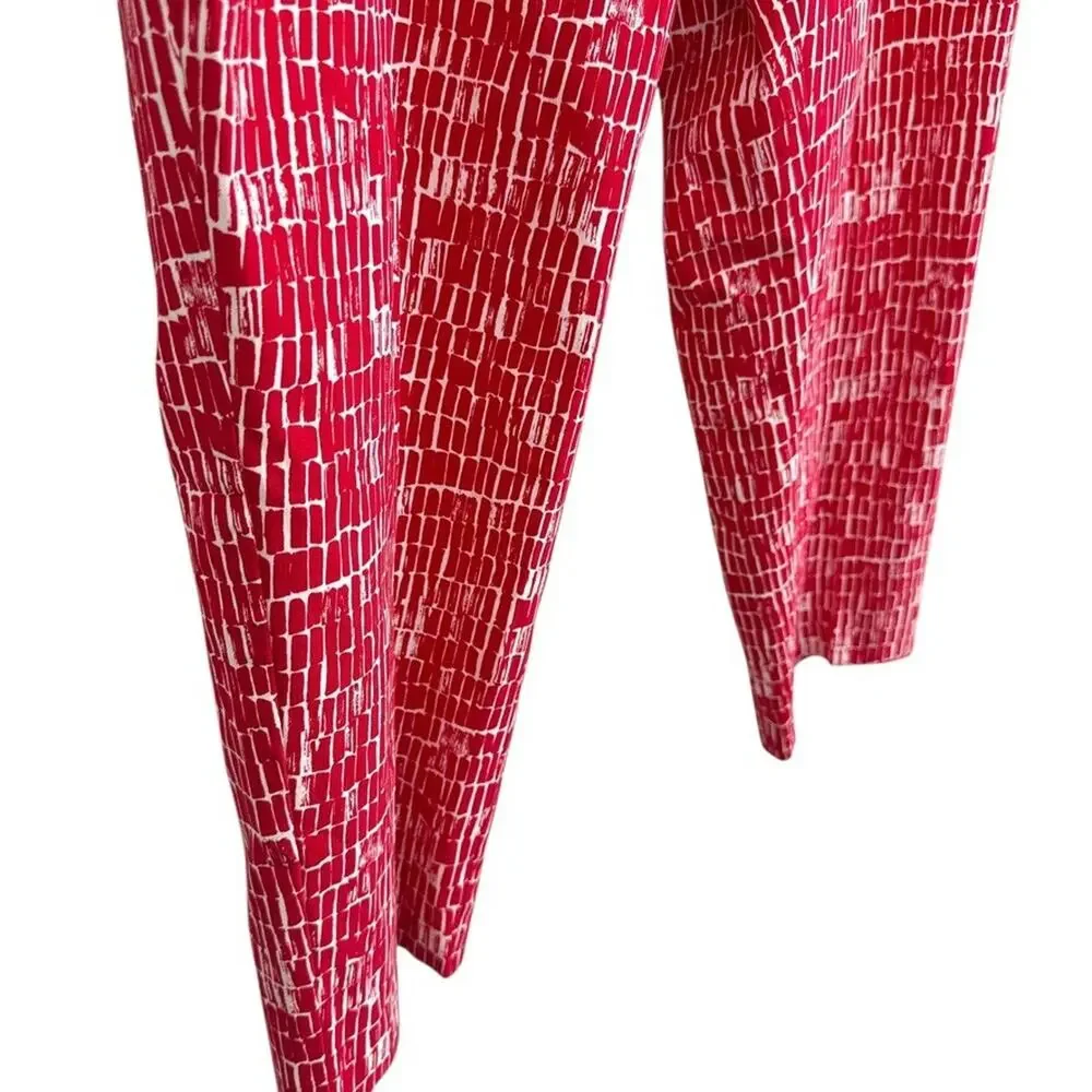 Susan Graver Womens Red White Zip Fly Stretch Elastic Waist Pants Printed 18 W - Picture 2 of 16